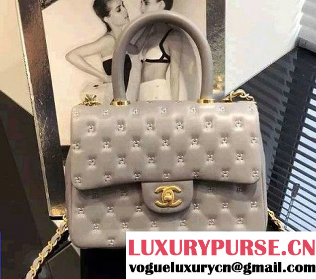 Chanel Embroidery Threads Top Handle Small Flap Bag Gray 2016