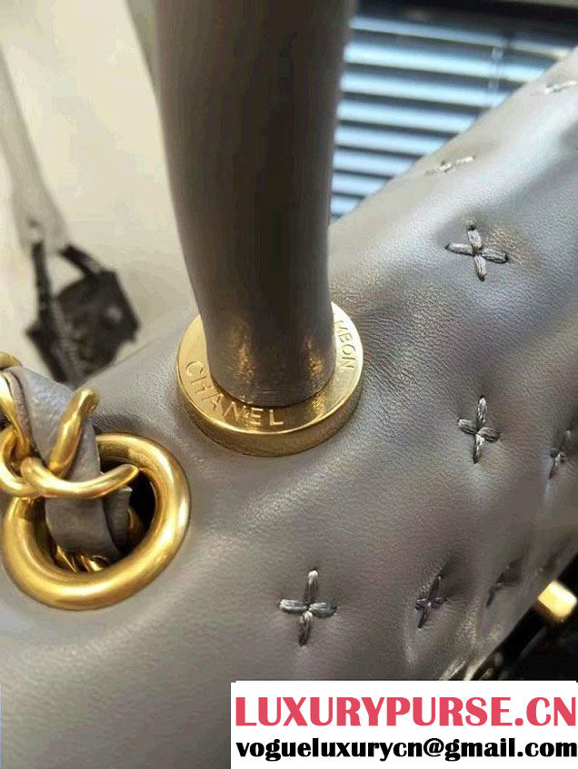 Chanel Embroidery Threads Top Handle Small Flap Bag Gray 2016