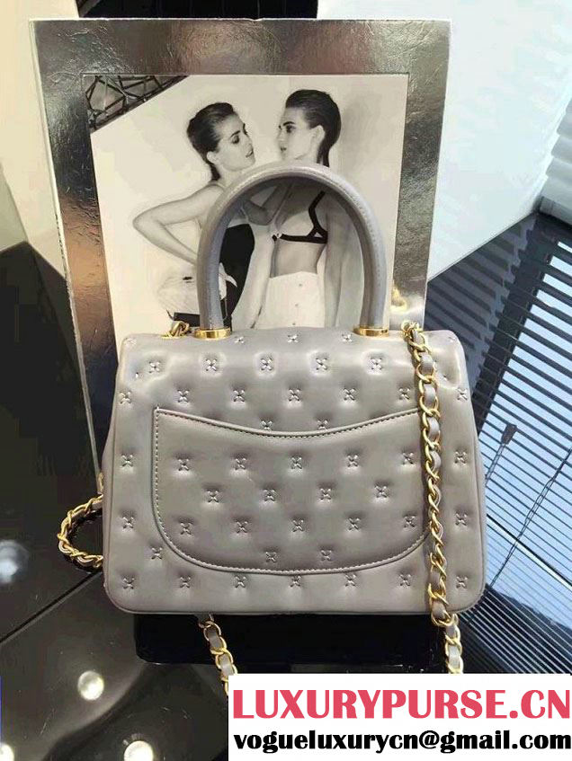 Chanel Embroidery Threads Top Handle Small Flap Bag Gray 2016