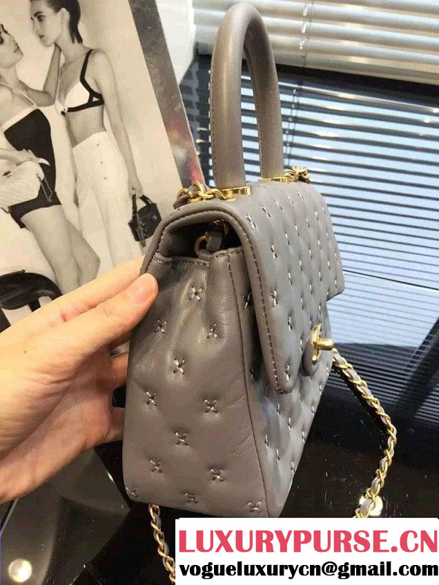 Chanel Embroidery Threads Top Handle Small Flap Bag Gray 2016