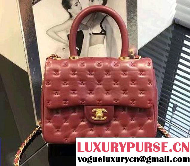 Chanel Embroidery Threads Top Handle Small Flap Bag Date Red 2016
