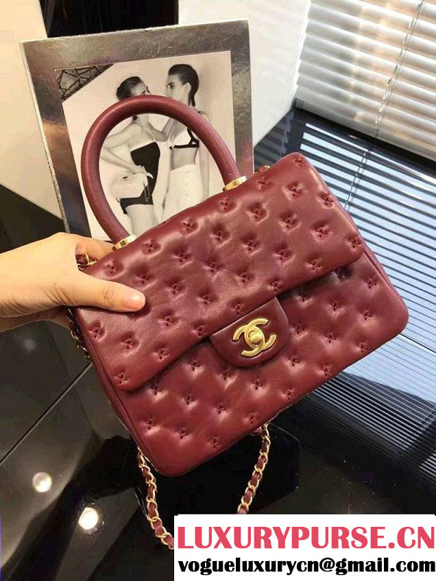 Chanel Embroidery Threads Top Handle Small Flap Bag Date Red 2016