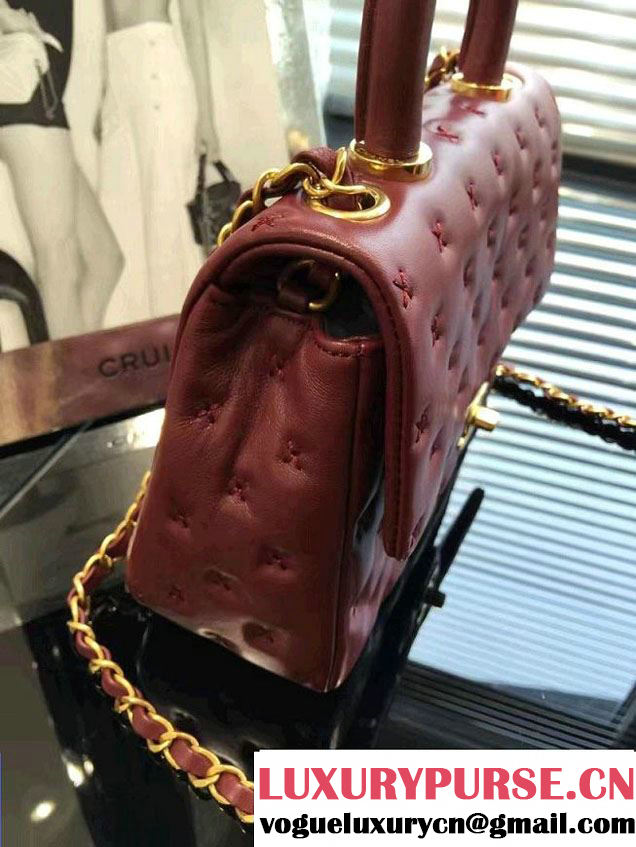 Chanel Embroidery Threads Top Handle Small Flap Bag Date Red 2016