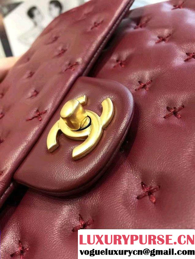 Chanel Embroidery Threads Top Handle Small Flap Bag Date Red 2016