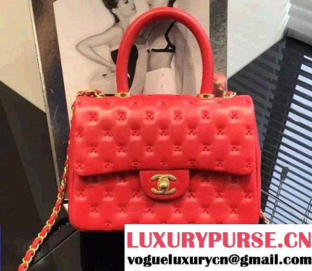 Chanel Embroidery Threads Top Handle Small Flap Bag Red 2016