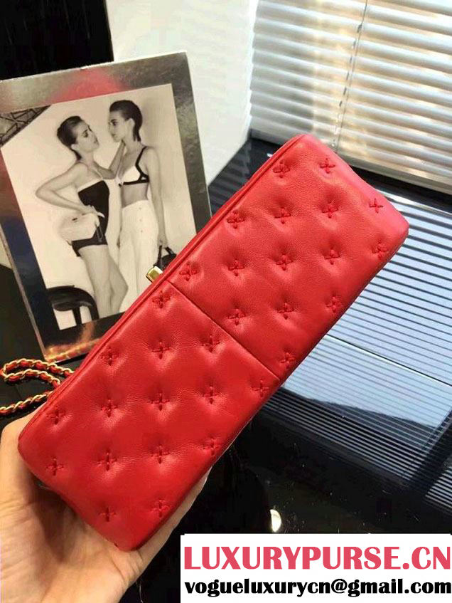 Chanel Embroidery Threads Top Handle Small Flap Bag Red 2016