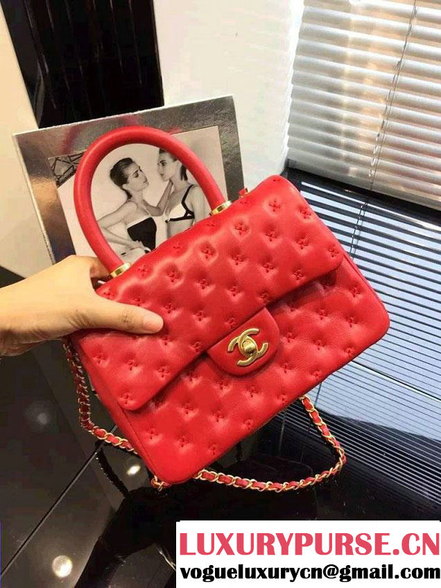 Chanel Embroidery Threads Top Handle Small Flap Bag Red 2016