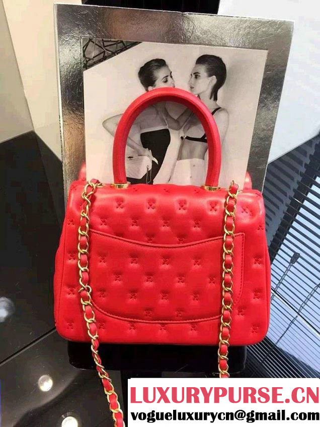 Chanel Embroidery Threads Top Handle Small Flap Bag Red 2016