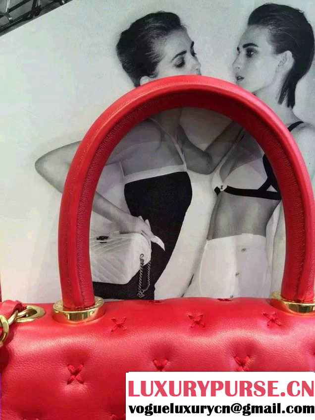 Chanel Embroidery Threads Top Handle Small Flap Bag Red 2016