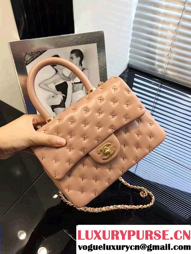 Chanel Embroidery Threads Top Handle Small Flap Bag Beige 2016