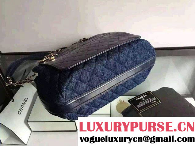 Chanel Denim and Calfskin/Light Gold Metal Large Shopping Bag A93560 Blue 2016