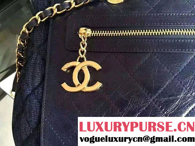 Chanel Denim and Calfskin/Light Gold Metal Large Shopping Bag A93560 Blue 2016