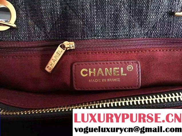 Chanel Denim and Calfskin/Light Gold Metal Large Shopping Bag A93560 Black 2016