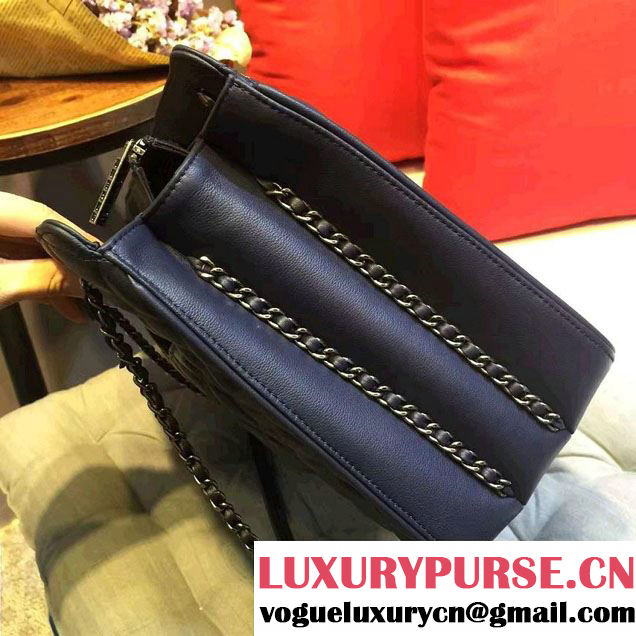 Chanel Quilted Calfskin/Ruthenium Metal Tote Bag A98551 Royal Blue 2016