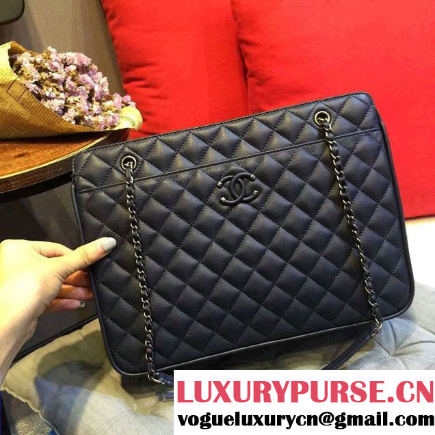 Chanel Quilted Calfskin/Ruthenium Metal Tote Bag A98551 Royal Blue 2016
