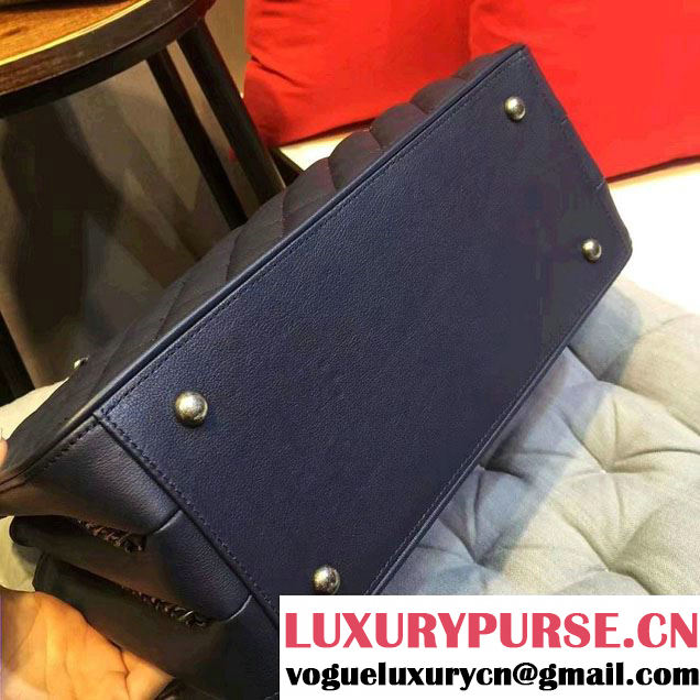 Chanel Quilted Calfskin/Ruthenium Metal Tote Bag A98551 Royal Blue 2016