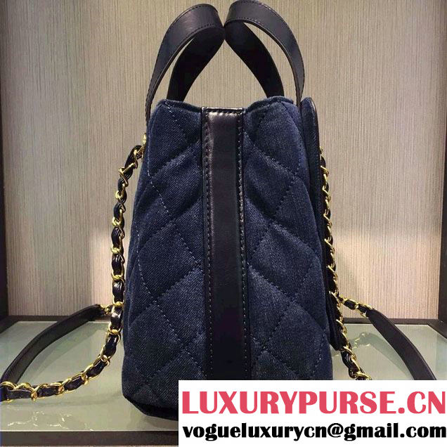 Chanel Denim and Calfskin/Light Gold Metal Large Shopping Bag A93559 Blue 2016