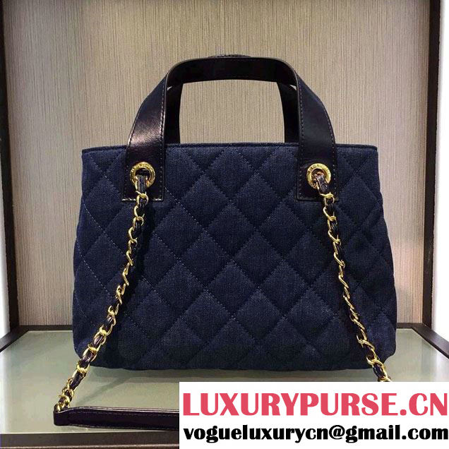 Chanel Denim and Calfskin/Light Gold Metal Large Shopping Bag A93559 Blue 2016