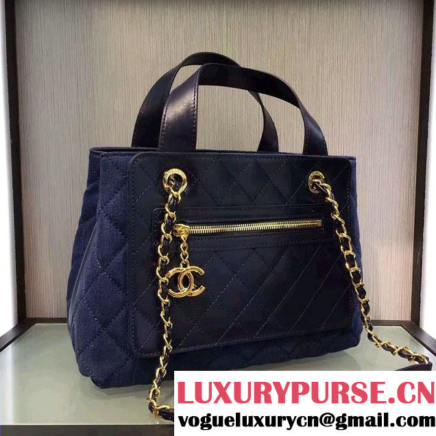 Chanel Denim and Calfskin/Light Gold Metal Large Shopping Bag A93559 Blue 2016