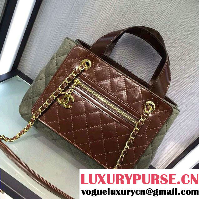 Chanel Denim and Calfskin/Light Gold Metal Large Shopping Bag A93559 Army Green 2016