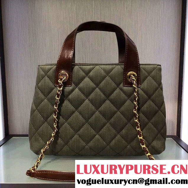 Chanel Denim and Calfskin/Light Gold Metal Large Shopping Bag A93559 Army Green 2016