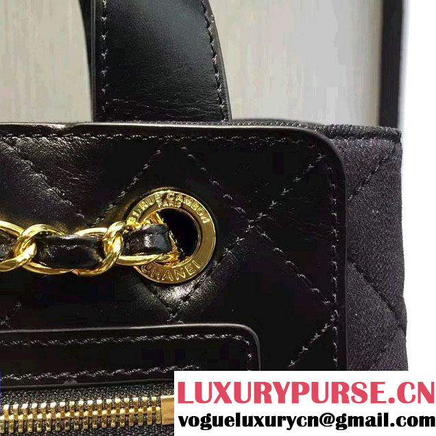 Chanel Denim and Calfskin/Light Gold Metal Large Shopping Bag A93559 Black 2016