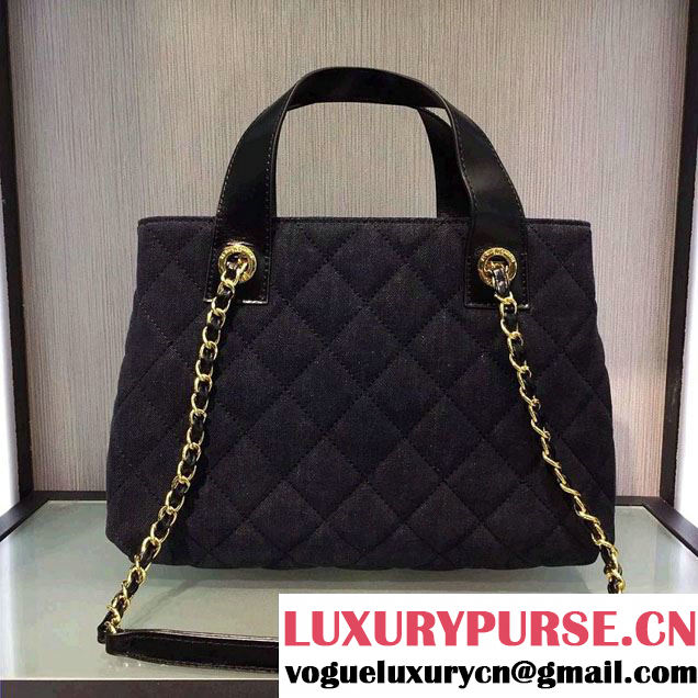 Chanel Denim and Calfskin/Light Gold Metal Large Shopping Bag A93559 Black 2016