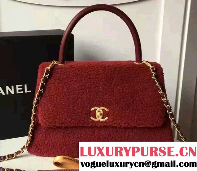 Chanel Shearling Sheepskin Coco Top Handle Flap Bag A92991 Red 2016