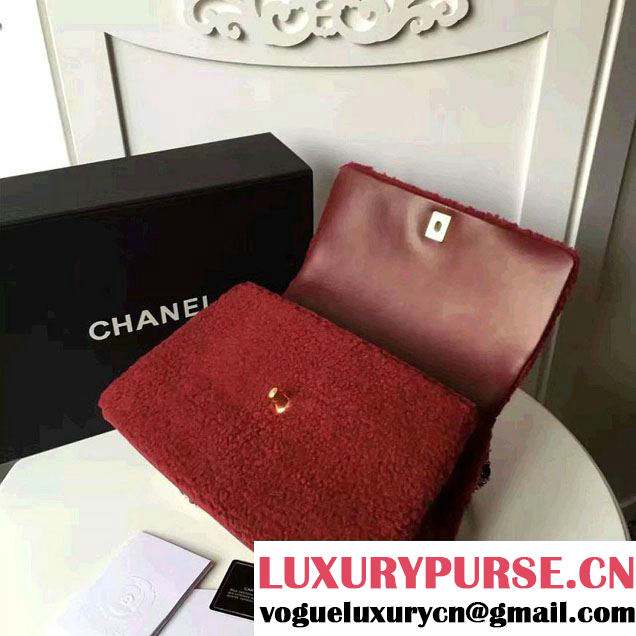 Chanel Shearling Sheepskin Coco Top Handle Flap Bag A92991 Red 2016