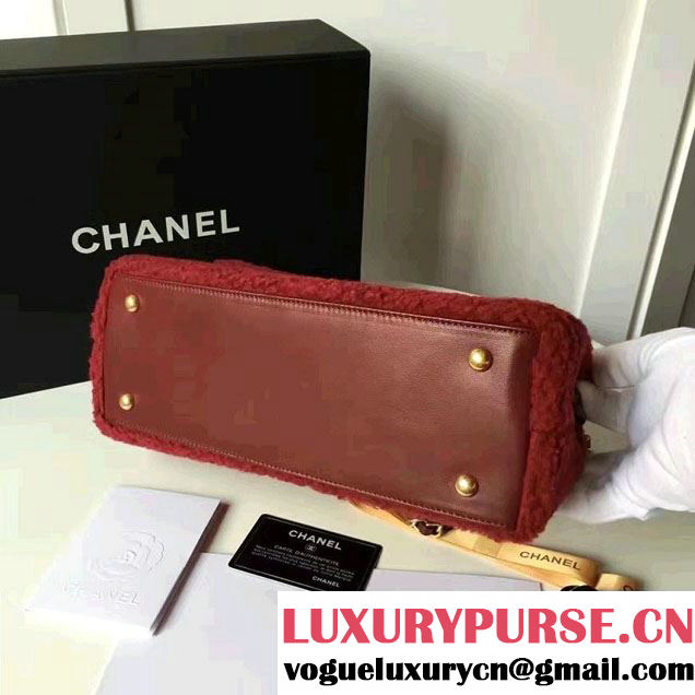 Chanel Shearling Sheepskin Coco Top Handle Flap Bag A92991 Red 2016