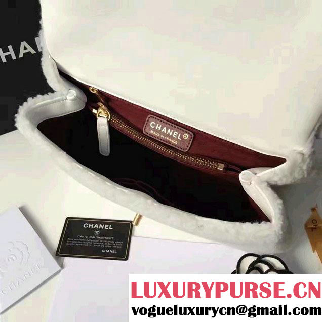 Chanel Shearling Sheepskin Coco Top Handle Flap Bag A92991 White 2016