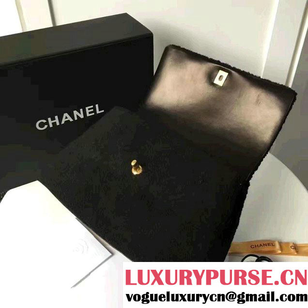 Chanel Shearling Sheepskin Coco Top Handle Flap Bag A92991 Black 2016