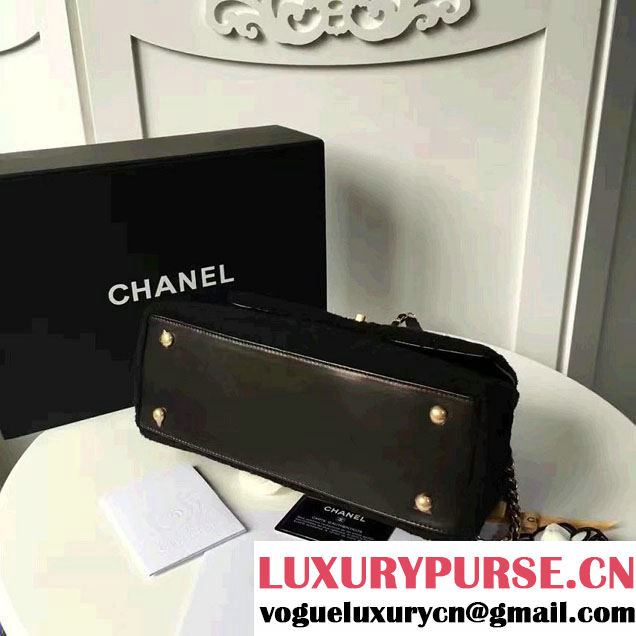Chanel Shearling Sheepskin Coco Top Handle Flap Bag A92991 Black 2016