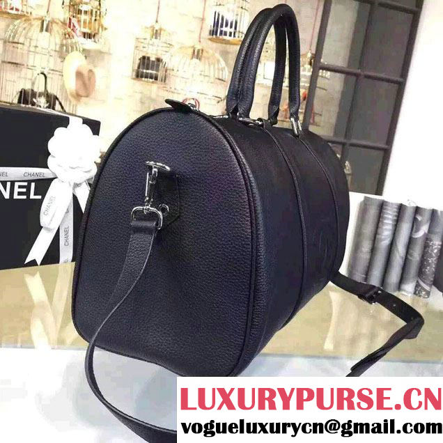 Chanel CC Calfskin Luggage Bag Black 2016