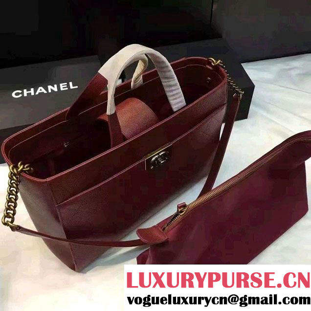 Chanel Straight Lines Large Zipped Shopping Bag A93581 Date Red 2016