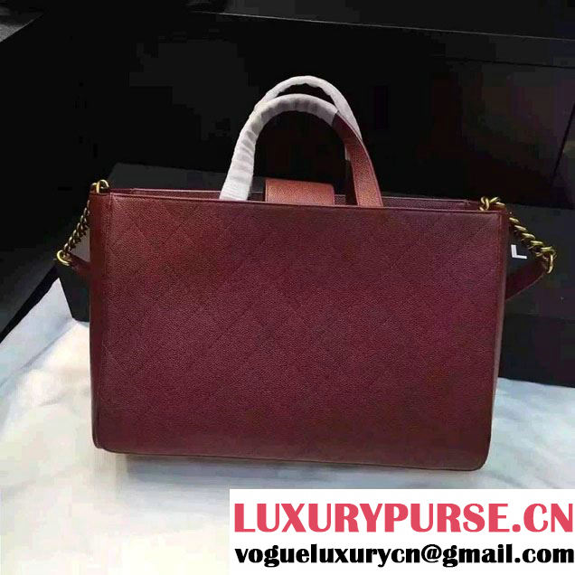 Chanel Straight Lines Large Zipped Shopping Bag A93581 Date Red 2016