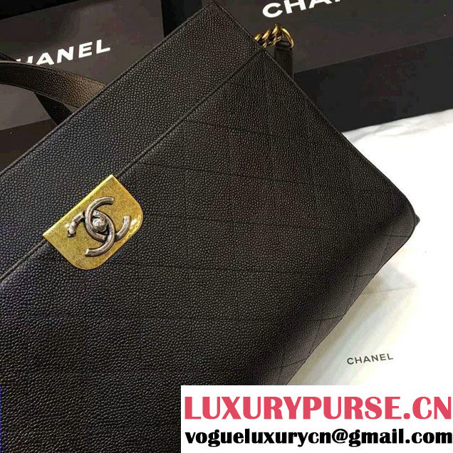 Chanel Straight Lines Large Zipped Shopping Bag A93581 Black 2016