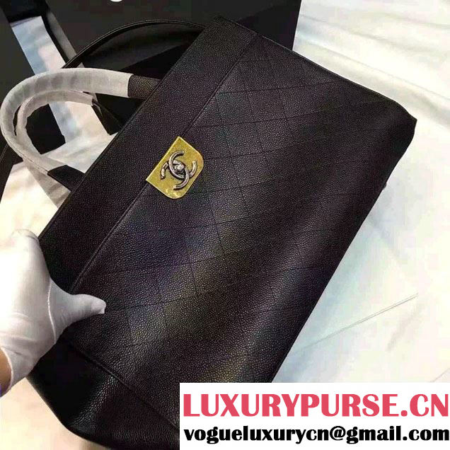 Chanel Straight Lines Large Zipped Shopping Bag A93581 Black 2016