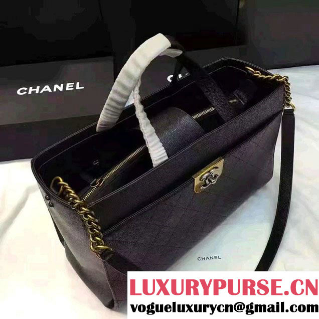 Chanel Straight Lines Large Zipped Shopping Bag A93581 Black 2016