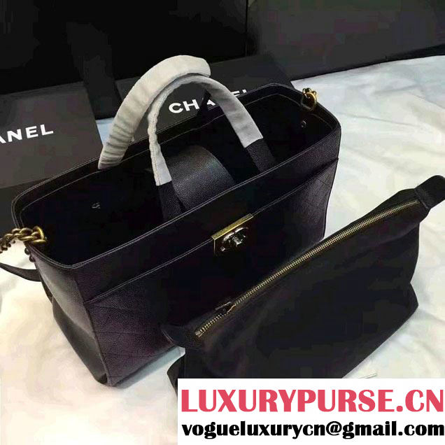 Chanel Straight Lines Large Zipped Shopping Bag A93581 Black 2016