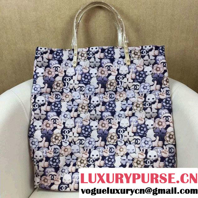 Chanel Emoticon Printed Fabric Shopping Large Shopping Bag A69926 Gold 2016