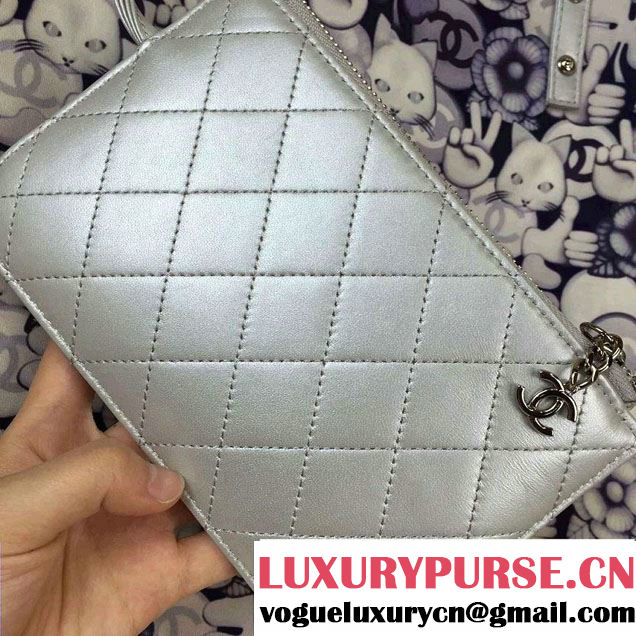 Chanel Emoticon Printed Fabric Shopping Small Shopping Bag A69928 Silver 2016