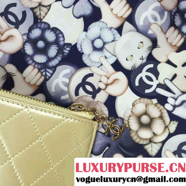 Chanel Emoticon Printed Fabric Shopping Small Shopping Bag A69928 Gold 2016