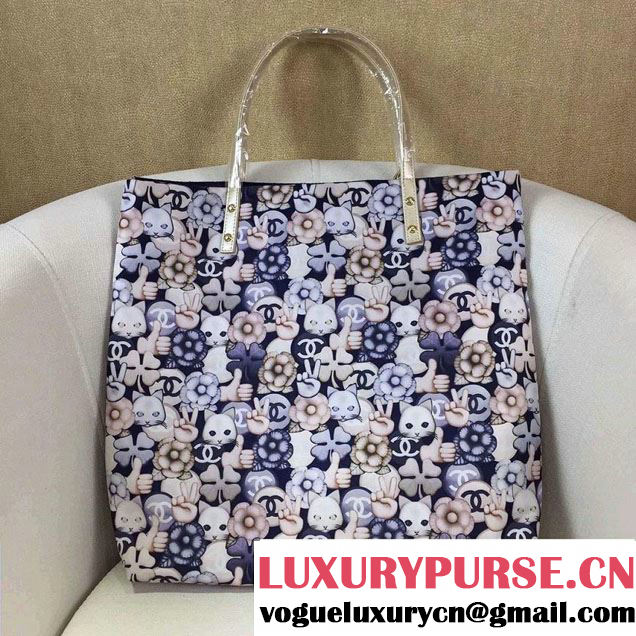 Chanel Emoticon Printed Fabric Shopping Small Shopping Bag A69928 Gold 2016