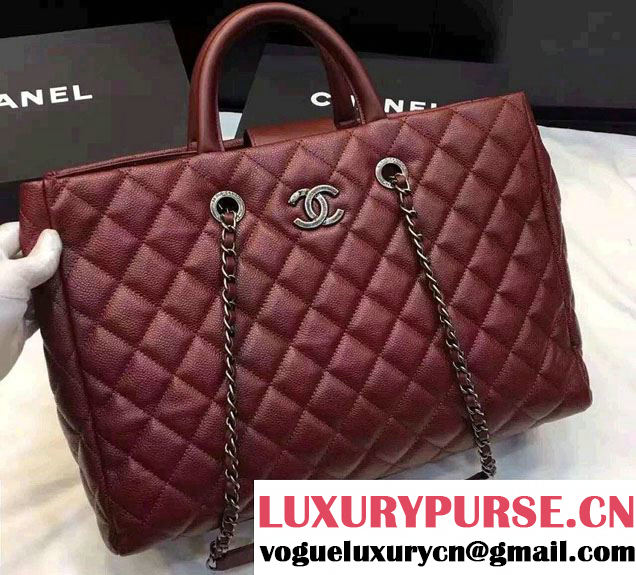 Chanel Quilted Grained Calfskin Large Shopping Bag A93525 Burgundy 2016