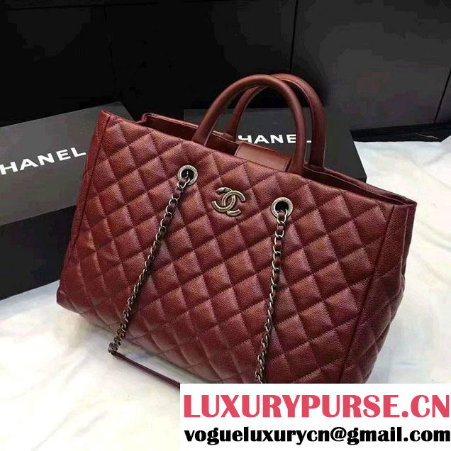 Chanel Quilted Grained Calfskin Large Shopping Bag A93525 Burgundy 2016