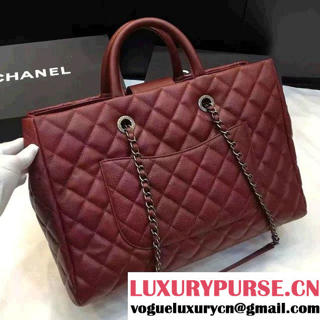 Chanel Quilted Grained Calfskin Large Shopping Bag A93525 Burgundy 2016