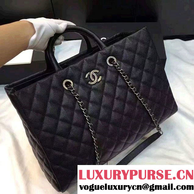 Chanel Quilted Grained Calfskin Large Shopping Bag A93525 Black 2016