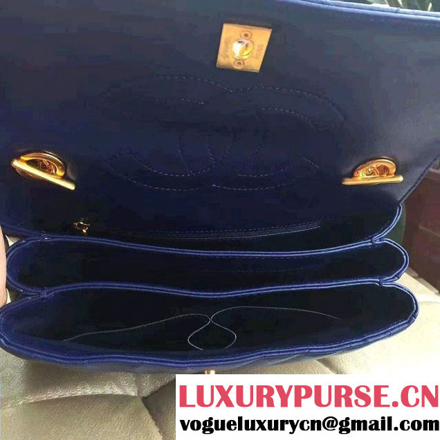 Chanel Lambskin Chevron Trendy CC Small Flap Top Handle Bag A92236 Royal Blue 2016