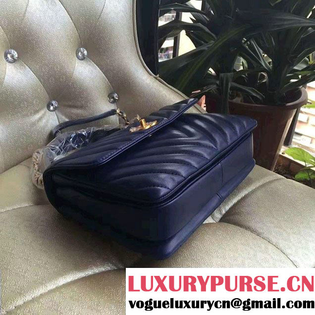 Chanel Lambskin Chevron Trendy CC Small Flap Top Handle Bag A92236 Royal Blue 2016